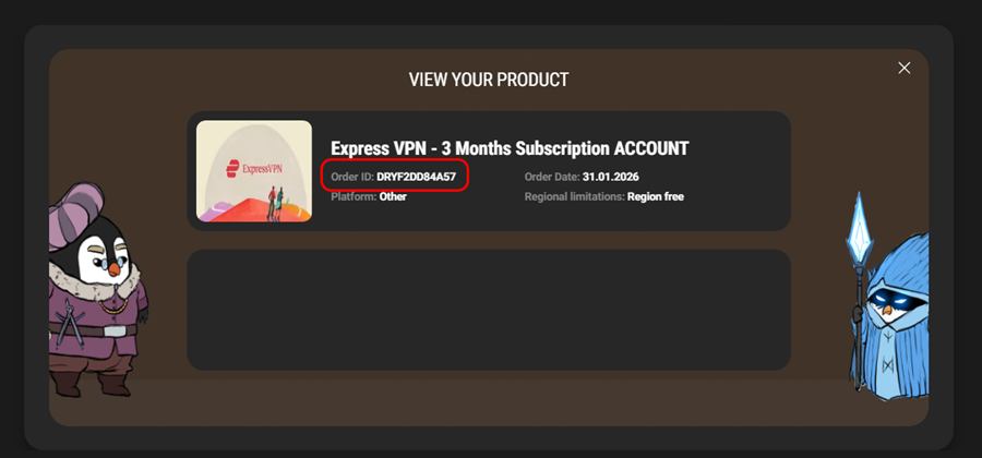 Kinguin View Your Product popup with Order ID